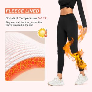 Guooolex Women Fleece Lined Thermal Leggings High Waist Winter Athletic Base Layer Bottoms Warm Compression Leggings Pants Black