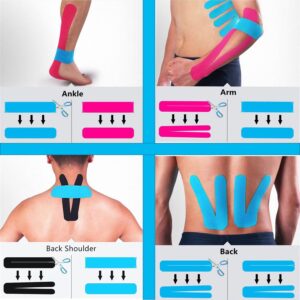 Kinesiology Tape Pro Athletic Sports (3 Rolls,60 Precut Strips) Waterproof Breathable Latex Free Tape for Ankle Wrists Knees Elastic Running Tennis Swimming Football Sports Activities Tapes(Blue)