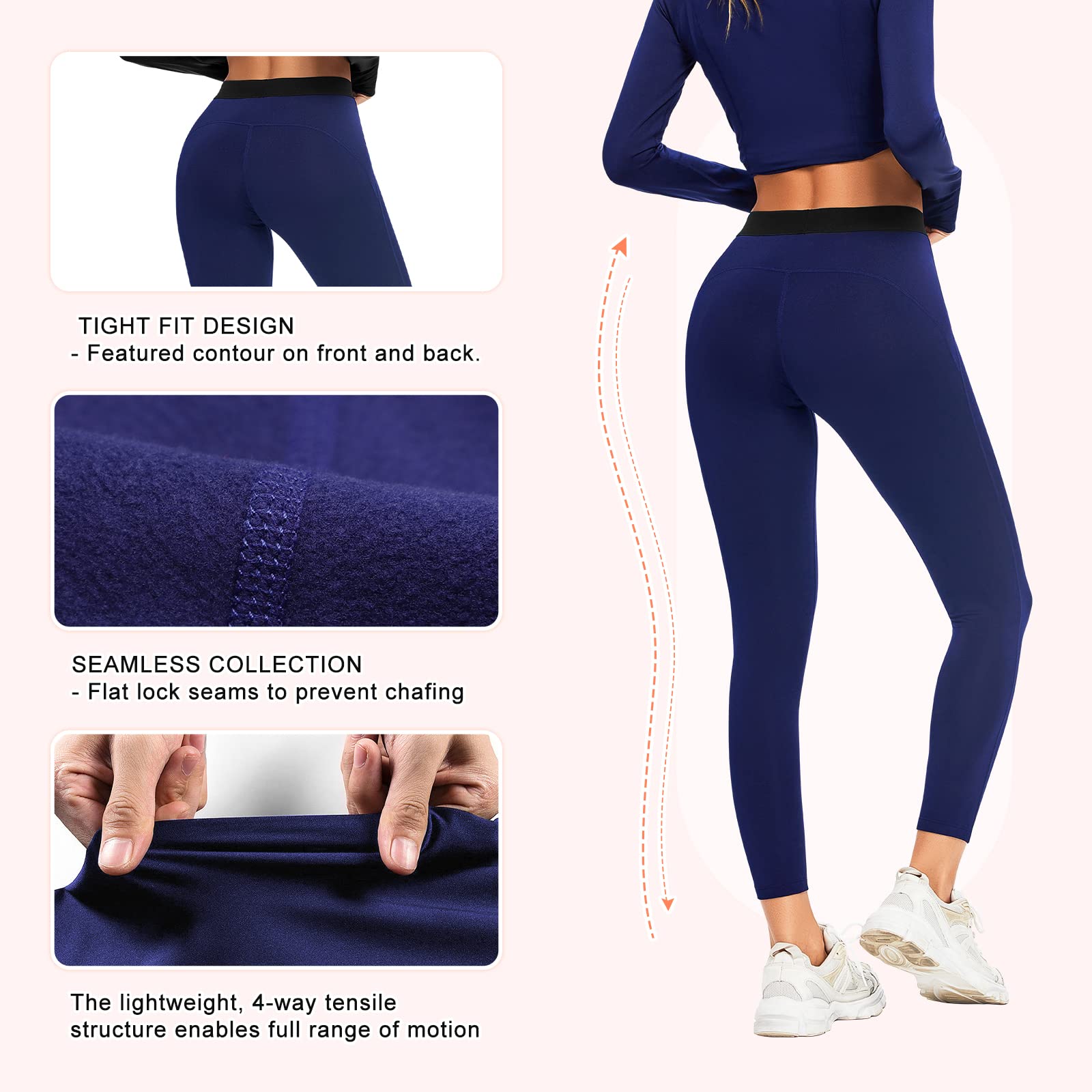 Guooolex Women Fleece Lined Thermal Leggings High Waist Winter Athletic Base Layer Bottoms Warm Compression Leggings Pants Blue