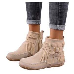 Womens Sandals, Womens Booties and Ankle Boots Women Cute Boots Beige Boots Low Wedge Booties Leather Cycling Boots Womens Motorcycle Boots