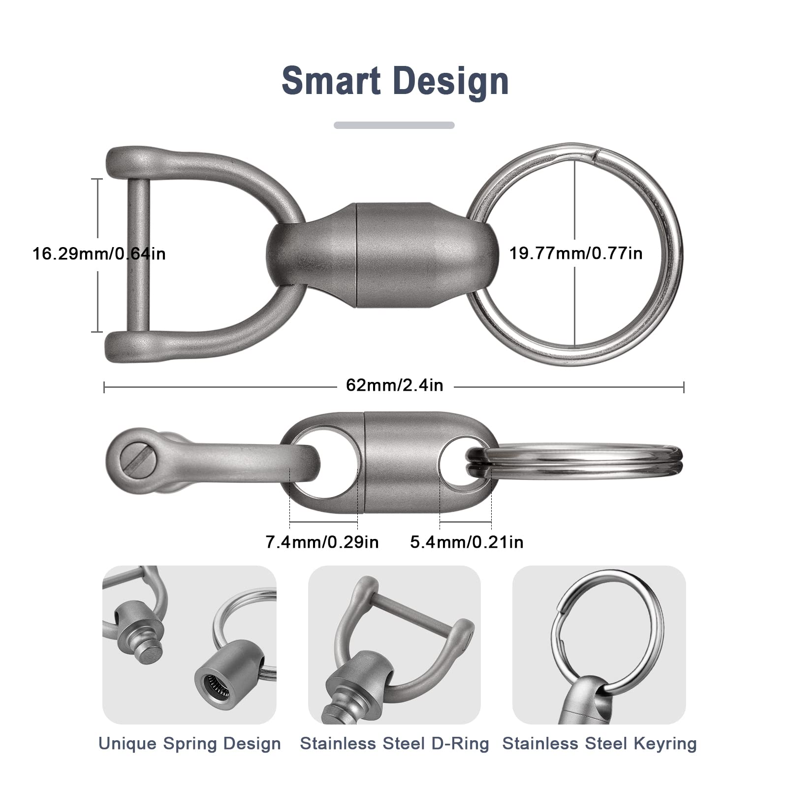 TISUR Swivel Keychain Clip, Titanium Detachable Pull Apart Key Chain, Key Ring Organizer Keychain For Men Women (1PC Swivel+D ring +key ring)