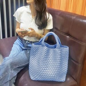 Leather Woven Tote Bag Large Shoulder Shopper Tote Bags with Purses Fashion Travel Handbags for Women Boho Bag