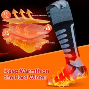 YAHAVA Electric Heated Socks for Men Women 5000mAh Rechargeable Battery Heated Socks with APP Remote Control Washable Feet Warmer Socks for Winter Hunting-Black