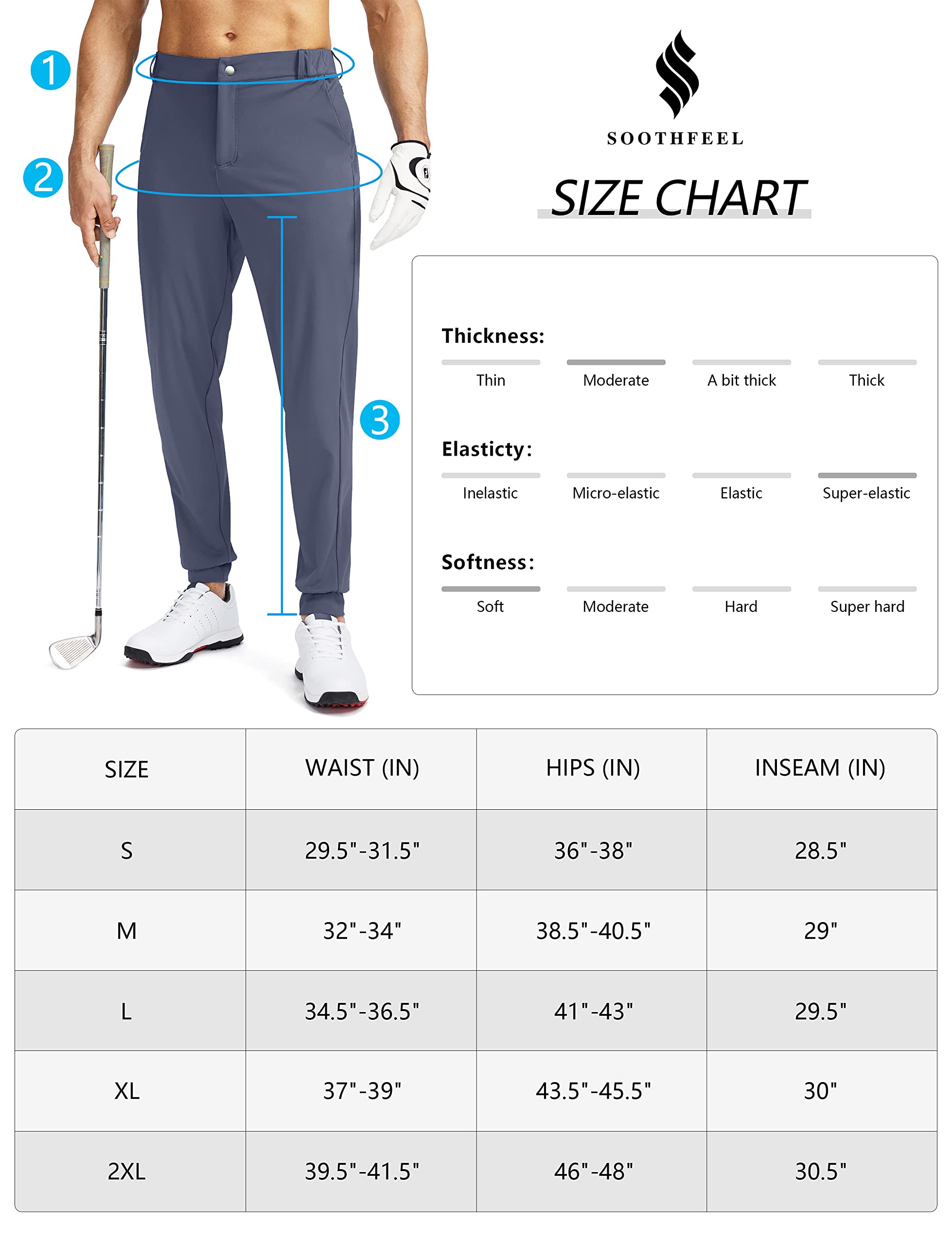 Soothfeel Men's Golf Joggers Pants with 5 Pockets Slim Fit Stretch Sweatpants Running Travel Dress Work Pants for Men(Navy, XXL