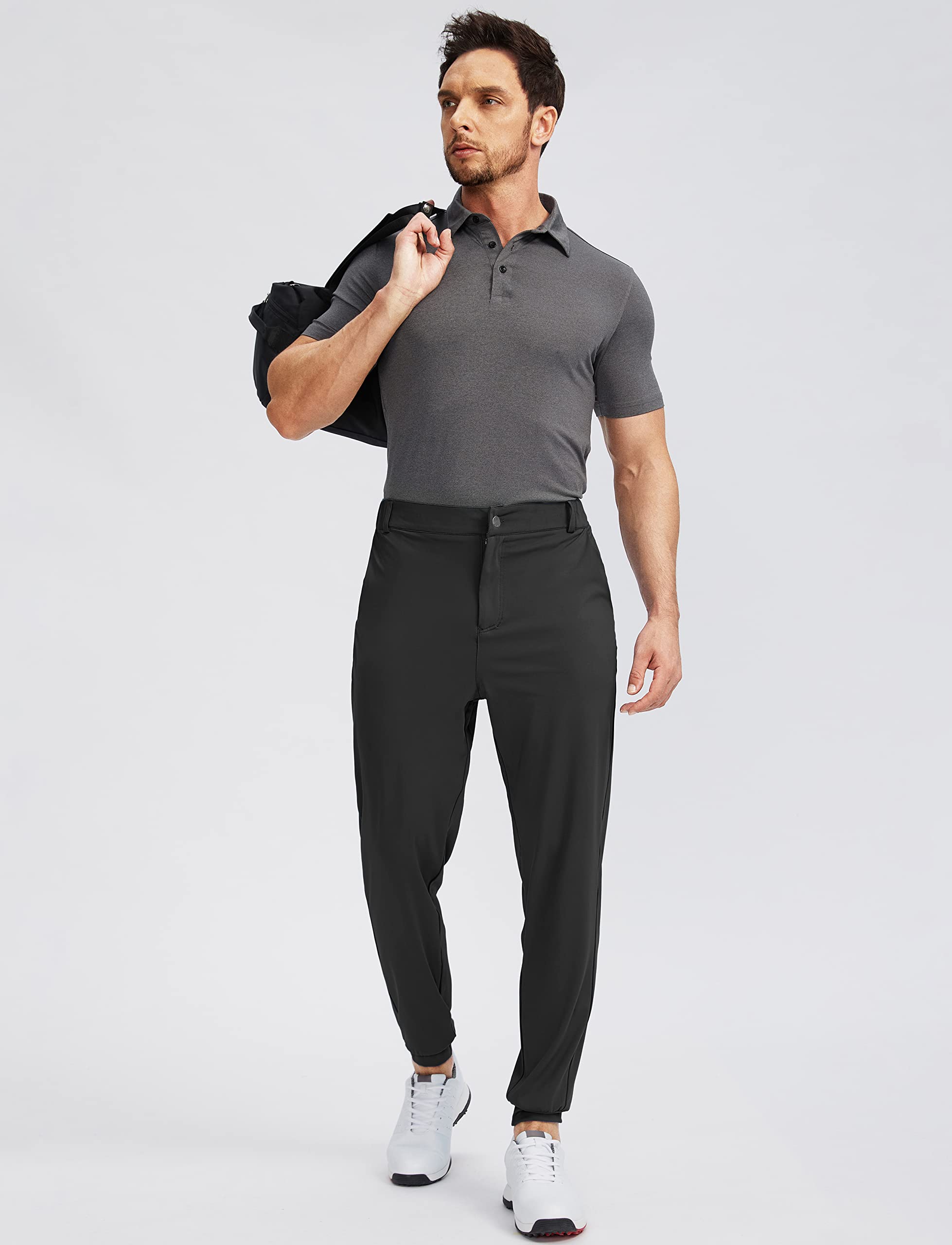 Soothfeel Men's Golf Joggers Pants with 5 Pockets Slim Fit Stretch Sweatpants Running Travel Dress Work Pants for Men(Black, S