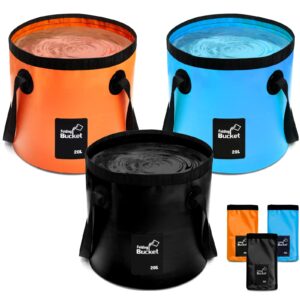 3 Pcs 5 Gallon Bucket Collapsible Foldable Bucket with Handle for Camping Fishing Hiking to Hold Water Folding Container Carry Bag Multiple Use Portable Fold up Lightweight(Blue, Orange, Black)