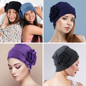 6 Pcs Women Turban Flower Caps Vintage Turbans Beanies Hair Loss Head Wrap Head Coverings for Women