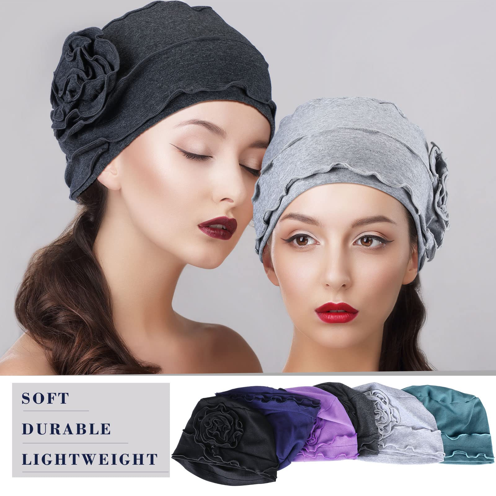 6 Pcs Women Turban Flower Caps Vintage Turbans Beanies Hair Loss Head Wrap Head Coverings for Women