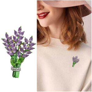 Purple Lavender Flower Brooch Pins Crystal Rhinestones Elegant Accessories Jewelry Women's Brooches and Pins Fashion Jewelry Wedding Floral Lapel Pins