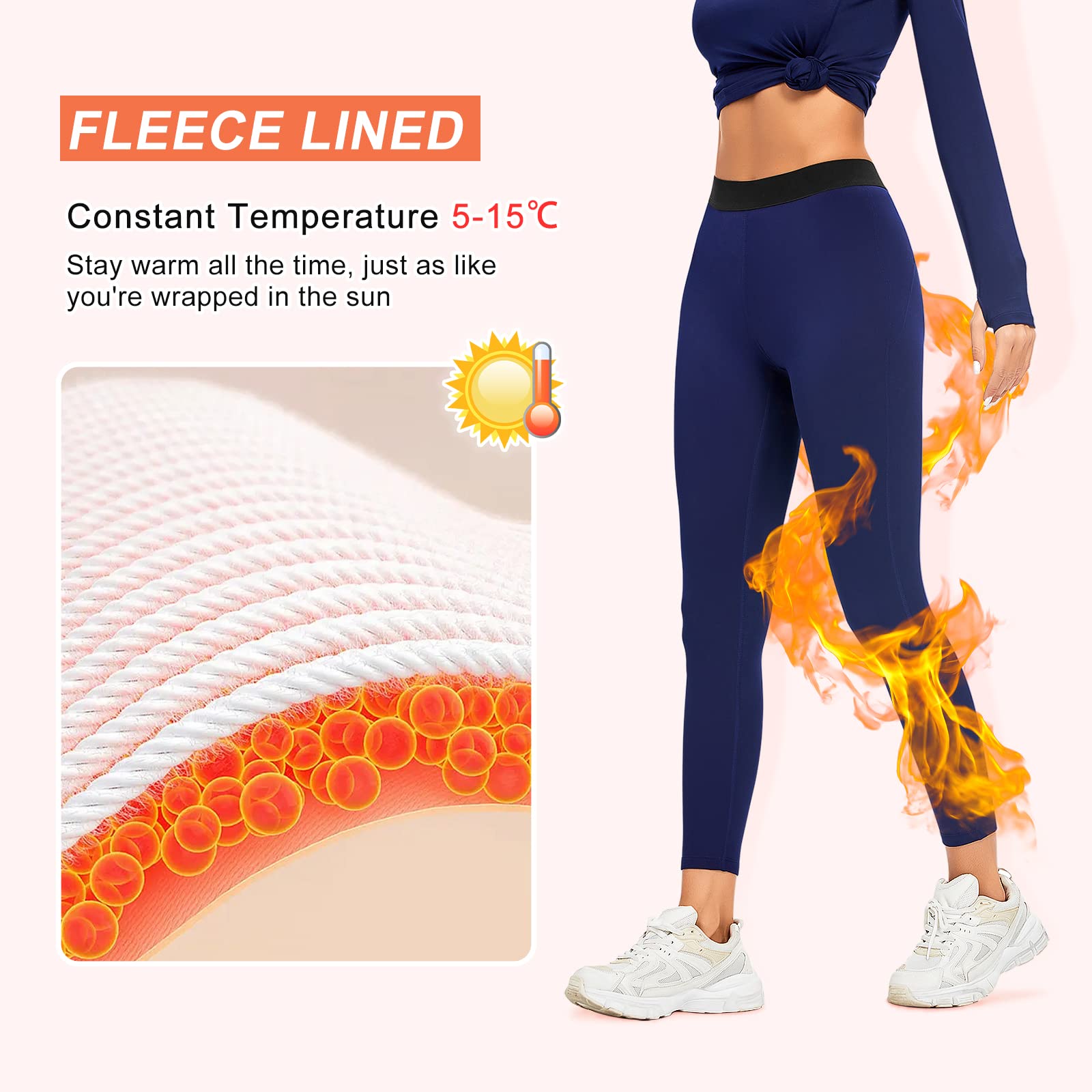 Guooolex Women Fleece Lined Thermal Leggings High Waist Winter Athletic Base Layer Bottoms Warm Compression Leggings Pants Blue