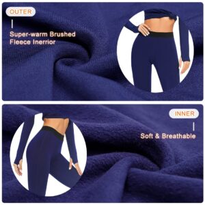 Guooolex Women Fleece Lined Thermal Leggings High Waist Winter Athletic Base Layer Bottoms Warm Compression Leggings Pants Blue