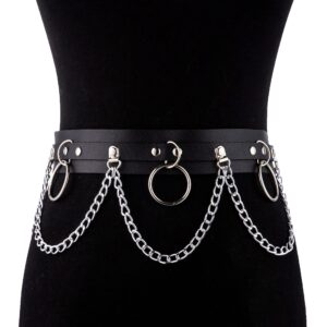 LOREMOW 2 Pcs Black Leather Waist Chain Belt Womens Punk Waist Belly Chain Layered Goth Body Chain Nightclub Party Body Jewelry Accessories