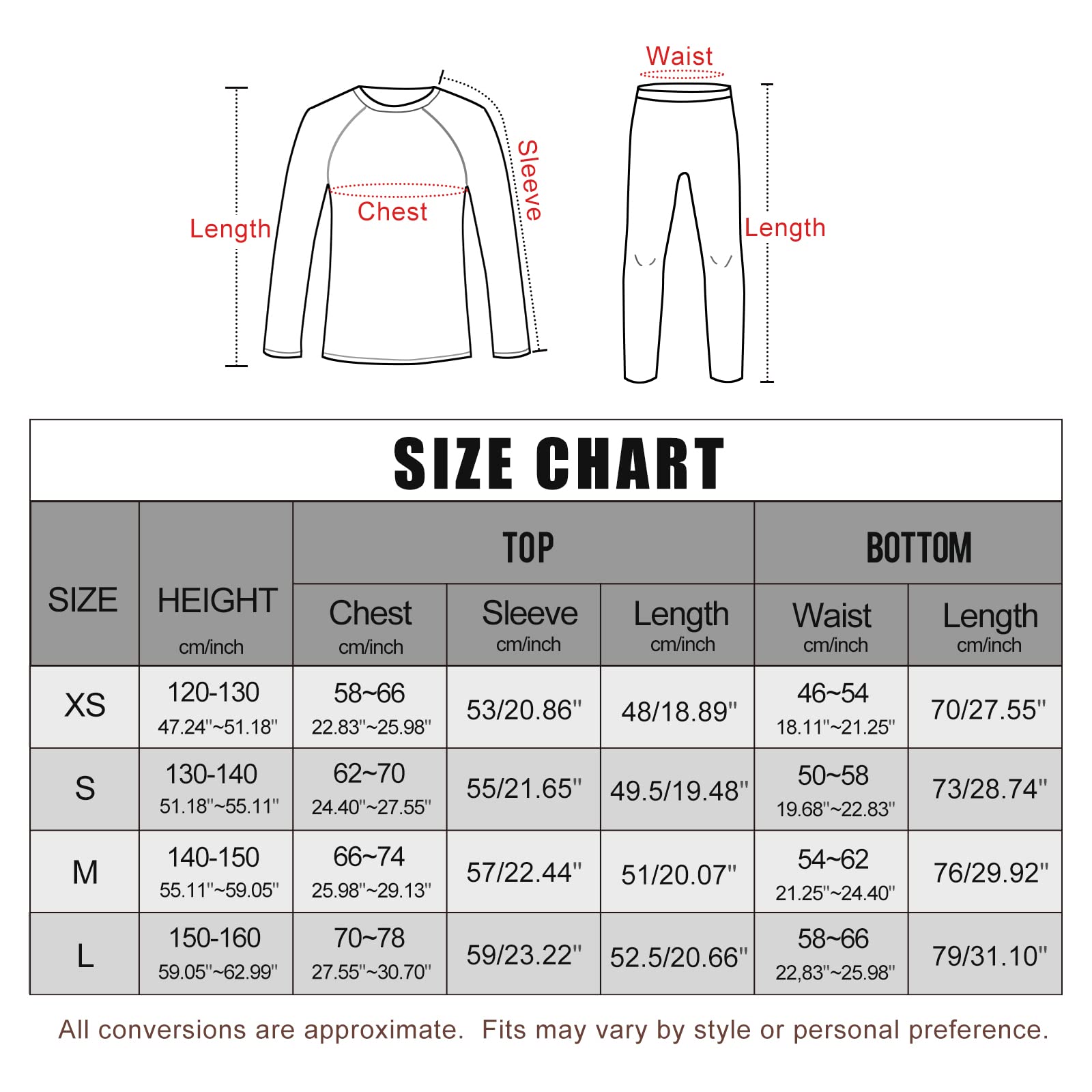 MeetHoo Kid's Thermal Sets Ski Sport Base Layer Long Johns Winter Warm Bottom Top Cold Gear Underwear, Grey, Small