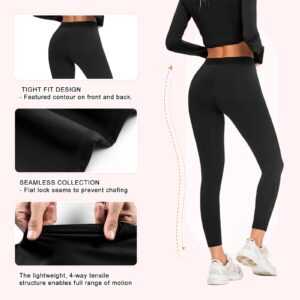 Guooolex Women Fleece Lined Thermal Leggings High Waist Winter Athletic Base Layer Bottoms Warm Compression Leggings Pants Black