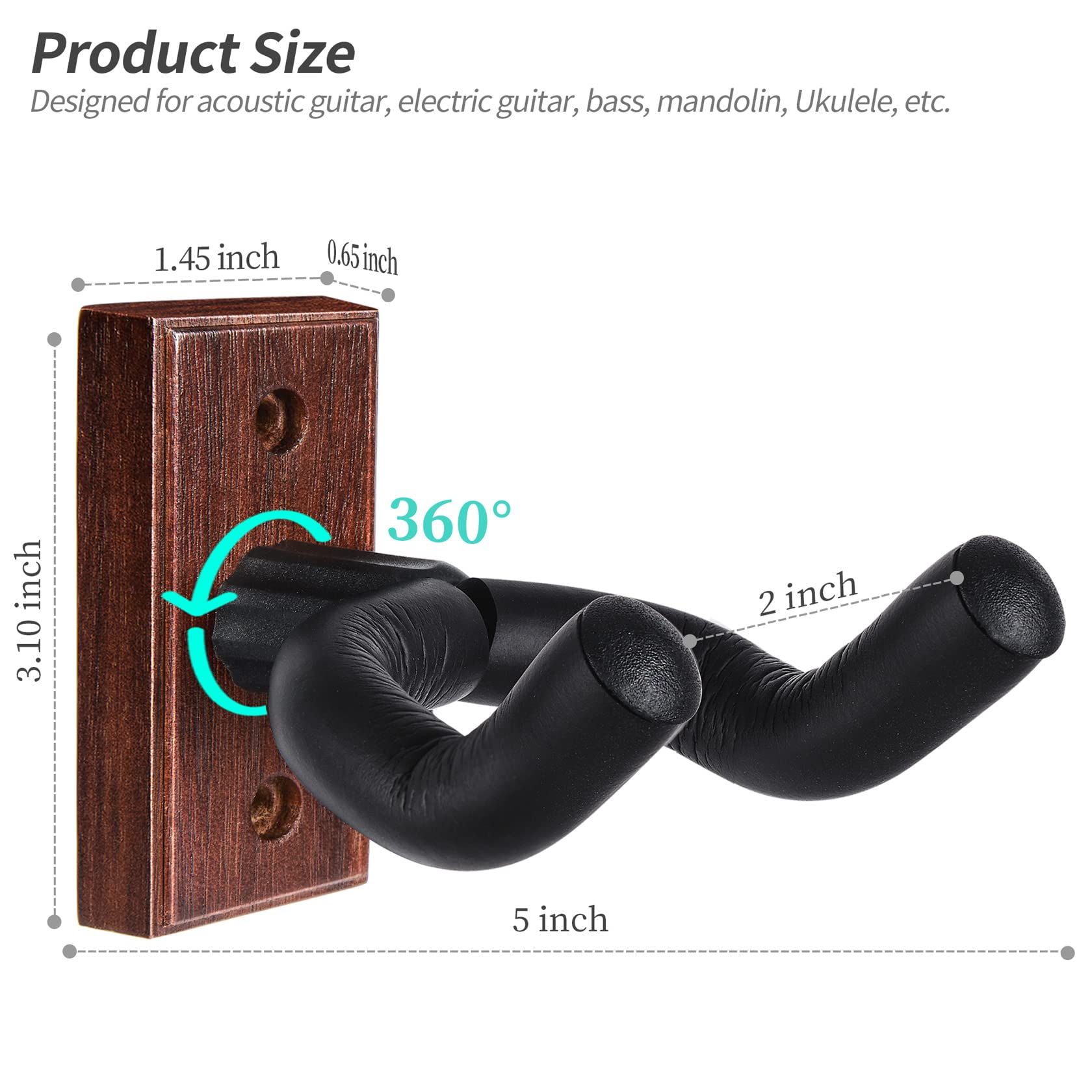 WOGOD Guitar Wall Mount Guitar Hanger Wall Holder - Guitar Wall Hangers Wall Hook Stand for Acoustic Electric Guitars Bass Ukulele - Solid Wood Wall Mount