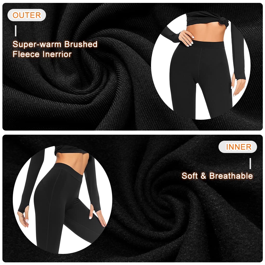 Guooolex Women Fleece Lined Thermal Leggings High Waist Winter Athletic Base Layer Bottoms Warm Compression Leggings Pants Black