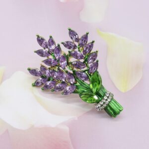 Purple Lavender Flower Brooch Pins Crystal Rhinestones Elegant Accessories Jewelry Women's Brooches and Pins Fashion Jewelry Wedding Floral Lapel Pins