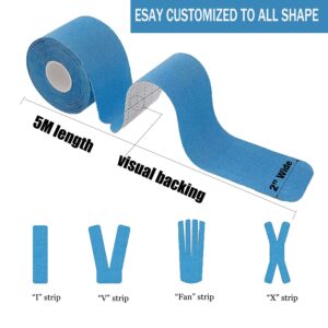 Kinesiology Tape Pro Athletic Sports (3 Rolls,60 Precut Strips) Waterproof Breathable Latex Free Tape for Ankle Wrists Knees Elastic Running Tennis Swimming Football Sports Activities Tapes(Blue)