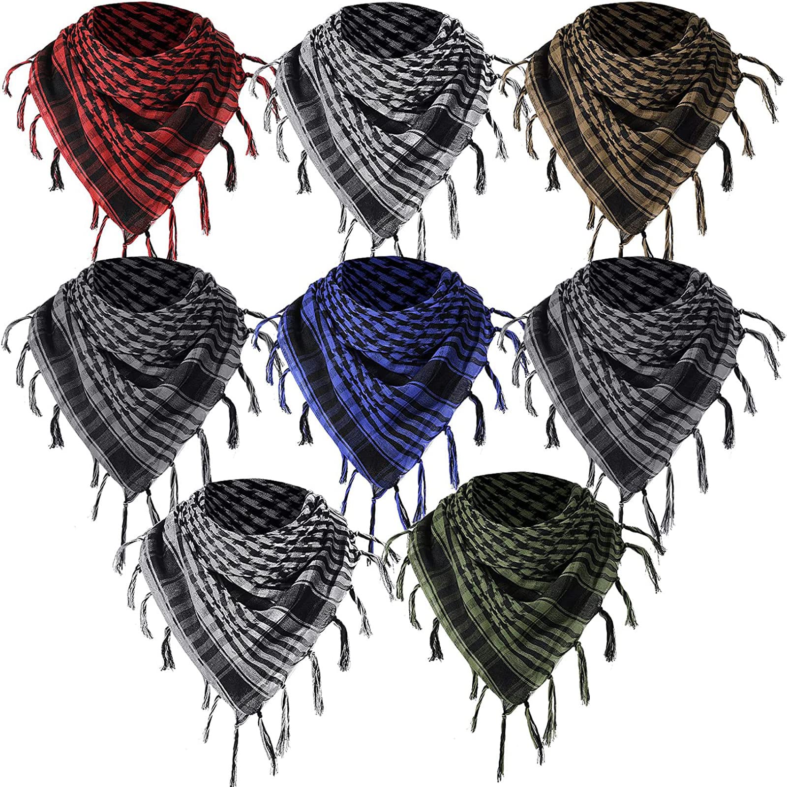 Kenning 8 Pcs Military Shemagh Tactical Desert Scarf Arab Head Scarf for Men Women Keffiyeh Arab Wrap with Tassels for Neck Head Face, 40 x 40 Inches