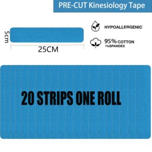 Kinesiology Tape Pro Athletic Sports (3 Rolls,60 Precut Strips) Waterproof Breathable Latex Free Tape for Ankle Wrists Knees Elastic Running Tennis Swimming Football Sports Activities Tapes(Blue)