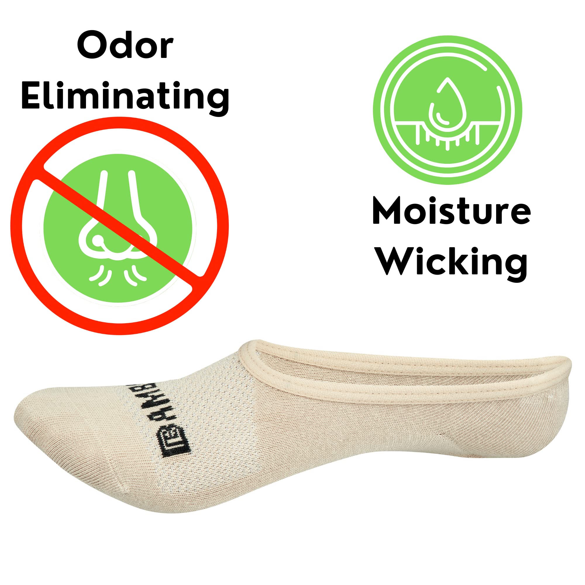 Bamboo Sports Low Cut Mens No Show Bamboo Rayon Socks - Breathable, Moisture Wicking, Odor Eliminating Nude No Show Socks Men Size 13-15, 4 Pair