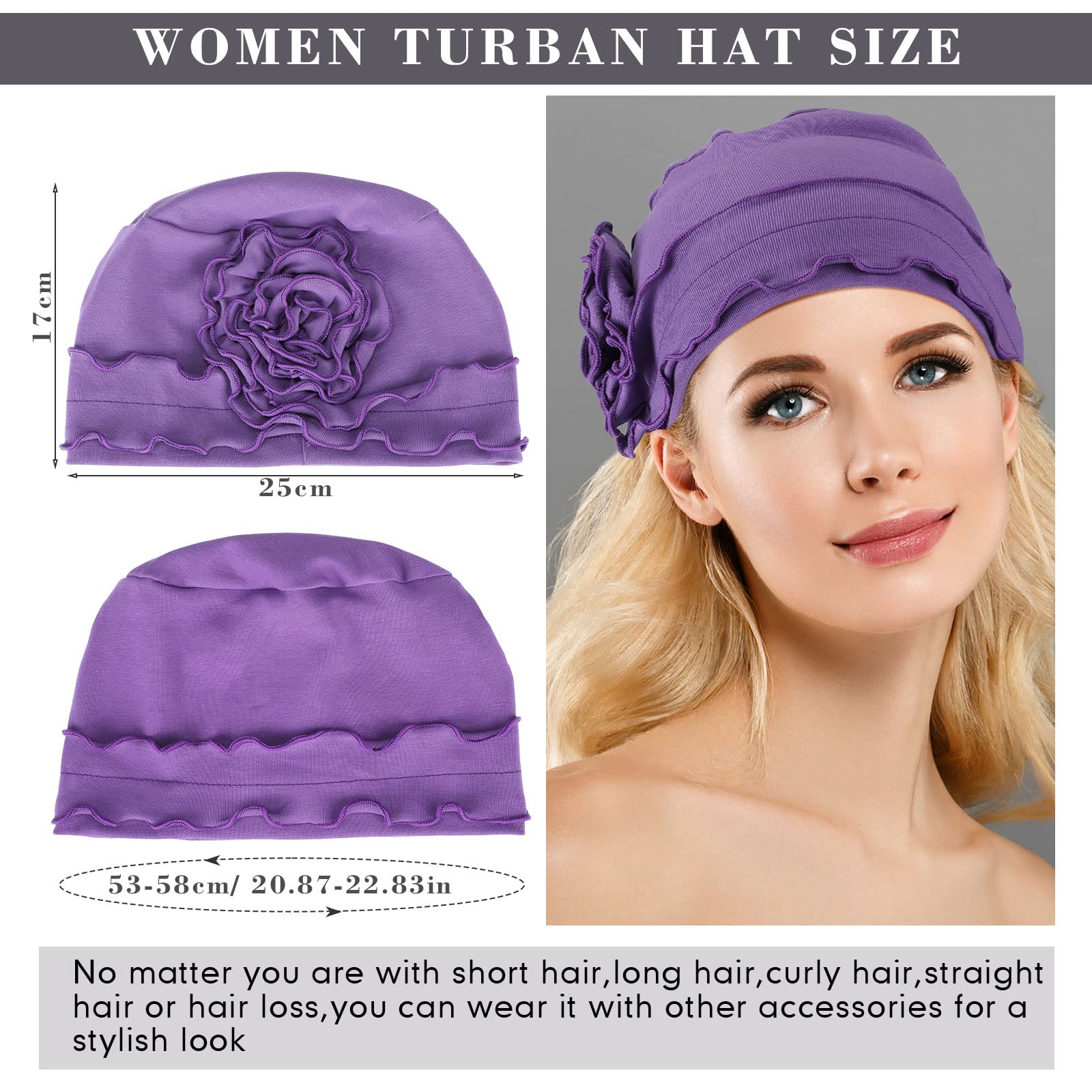 6 Pcs Women Turban Flower Caps Vintage Turbans Beanies Hair Loss Head Wrap Head Coverings for Women