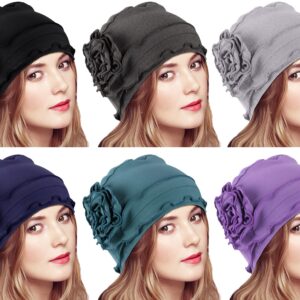 6 Pcs Women Turban Flower Caps Vintage Turbans Beanies Hair Loss Head Wrap Head Coverings for Women