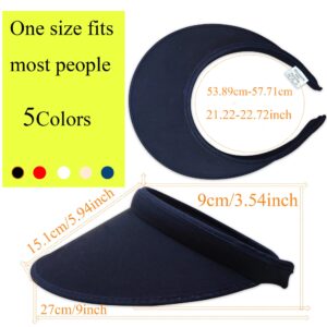 Women Visor Wide Brim Sun Hat Clip on Adjustable Outdoor Golf Football Tennis Pickleball Sport Ladies Comfortable Breathable Cap Travel Men Beach Visors (Black)