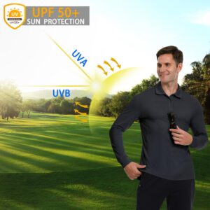 JWM Men's Long Sleeve Golf Polo Shirts - Athletic Casual Travel Performance Collar Shirts Lightweight Quick Dry UPF50