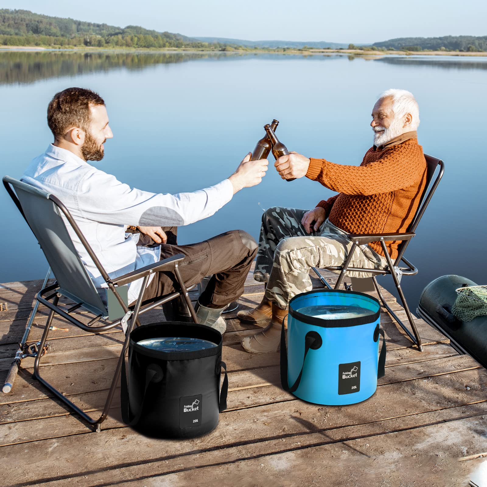 3 Pcs 5 Gallon Bucket Collapsible Foldable Bucket with Handle for Camping Fishing Hiking to Hold Water Folding Container Carry Bag Multiple Use Portable Fold up Lightweight(Blue, Orange, Black)