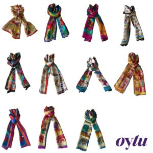 OYTU Silk Scarf for Women0, Mulberry Silk Scarf, Pure Long Cat Printed Silk Scarf, Head Scarf, Headbands, Scarves Art Print