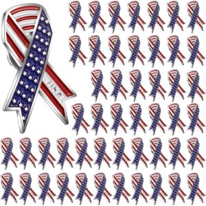 50 Pcs Memorial Day Veteran Gifts American Flag Lapel Pins Metal USA Waving Flag Pins Patriotic Ribbon Pins Bulk Independence Day Hat Pins Decorations United States Badge Pins Brooch (Bow)