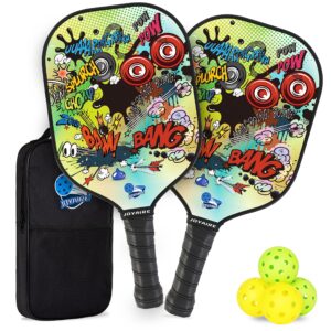 joyaire pickleball paddles set of 2, usapa standard multilayer carbon fiber surface high control & spin, lightweight pickle ball rackets honeycomb core w/ 4 pickleball, portable bag, for men women