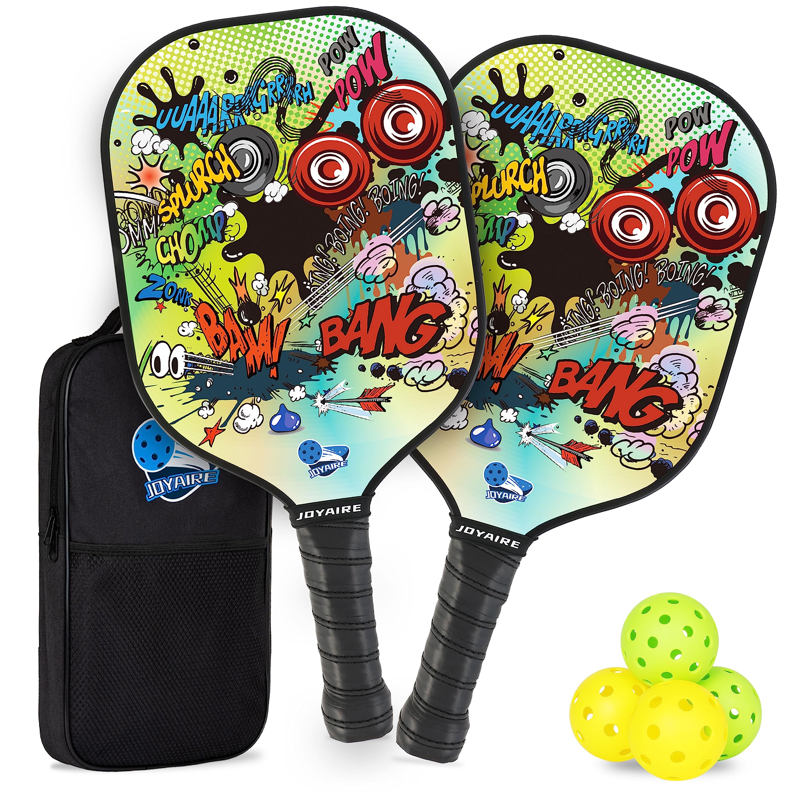 JOYAIRE Pickleball Paddles Set of 2, USAPA Standard Multilayer Carbon Fiber Surface High Control & Spin, Lightweight Pickle Ball Rackets Honeycomb Core w/ 4 Pickleball, Portable Bag, for Men Women