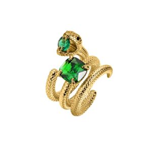 Leaocean SERPENT RING WITH GREEN STONES Crystal Snake Ring, Gold Stackable Fashion Rings Set For Women's Cubic Zirconia Snake Rings Trendy Jewelry Gifts Gold - Ring No. 9