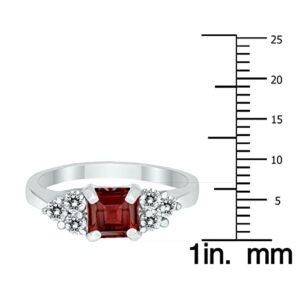 Princess Cut 6X6MM Garnet and Diamond Duchess Ring in 10K White Gold