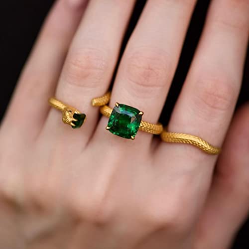 Leaocean SERPENT RING WITH GREEN STONES Crystal Snake Ring, Gold Stackable Fashion Rings Set For Women's Cubic Zirconia Snake Rings Trendy Jewelry Gifts Gold - Ring No. 9