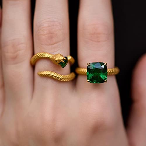 Leaocean SERPENT RING WITH GREEN STONES Crystal Snake Ring, Gold Stackable Fashion Rings Set For Women's Cubic Zirconia Snake Rings Trendy Jewelry Gifts Gold - Ring No. 9