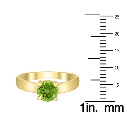 Round 6MM Peridot Cathedral Solitaire Ring in 10K Yellow Gold