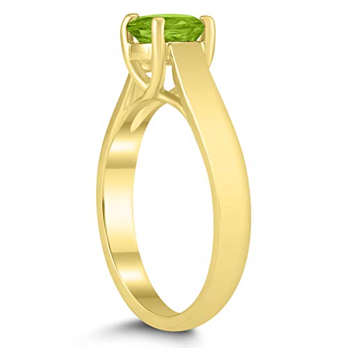 Round 6MM Peridot Cathedral Solitaire Ring in 10K Yellow Gold