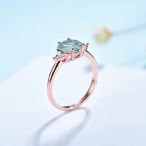 ITI KUOLOLIT 1.5ct Natural Moss Agate Ring Sterling Silver Hexagon Shaped Engagement Ring Unique Aquatic Green Agate Promise Wedding Rings for Women (Rose Gold Plated Silver, 5)