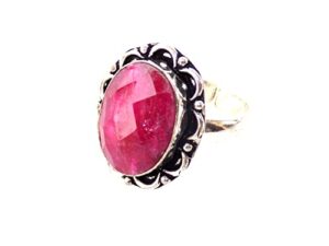 ruby pink beryl ring, silver plated ring, handmade ring, women ring, adjustable ring (size- 7.75 usa) brs-394