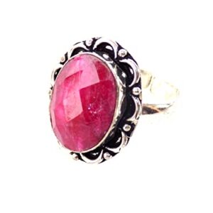 Ruby Pink Beryl Ring, Silver Plated Ring, Handmade Ring, Women Ring, Adjustable Ring (Size- 7.75 USA) BRS-394