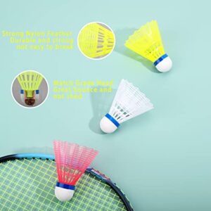 PULEEBO 12 Pack Badminton Birdies Nylon Feather Badminton Shuttlecocks for Beginners Kids Adults, Shuttlecock for Badminton Outdoor Training Play 1 Dozen Balls 4 Yellow 4 White 4 Pink