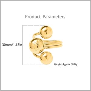 Fashion Ball Statement Ring for Women Girls Stainless Steel Layered 3 Round Balls Open Wrap Finger Rings Comfort Fit Geometric Unique Christmas Birthday Party Jewelry Gift Size 7-8 (Gold)