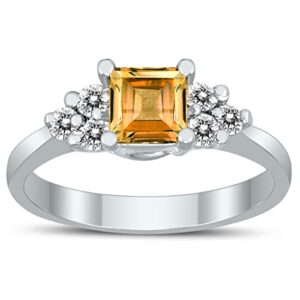 princess cut 5x5mm citrine and diamond duchess ring in 10k white gold