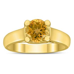 round 7mm citrine cathedral solitaire ring in 10k yellow gold