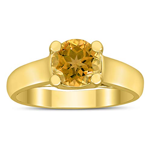 Round 7MM Citrine Cathedral Solitaire Ring in 10K Yellow Gold