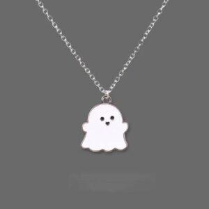 Cute Cartoon Ghost Friendship Couple Pendant Necklaces, Black and White Ghost Necklaces Couples Friendship for Best Friend Lovely Women Necklaces Jewelry, One-size