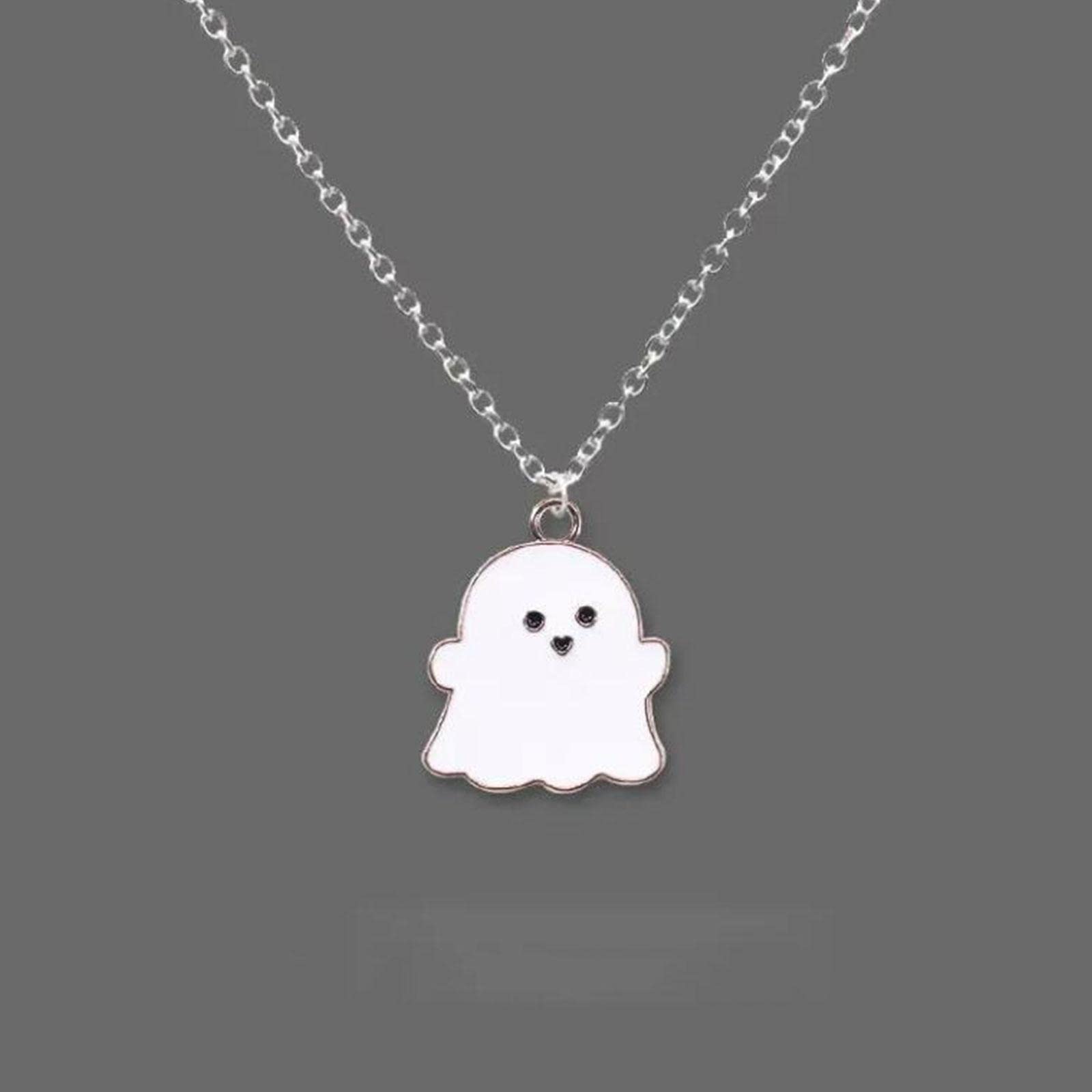 Cute Cartoon Ghost Friendship Couple Pendant Necklaces, Black and White Ghost Necklaces Couples Friendship for Best Friend Lovely Women Necklaces Jewelry, One-size